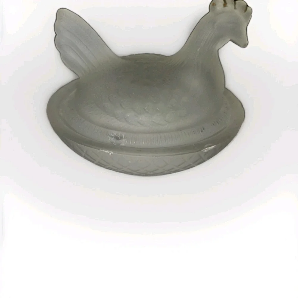 Vintage Mini Hen on Nest Salt Cellar Frosted Glass 2.5
